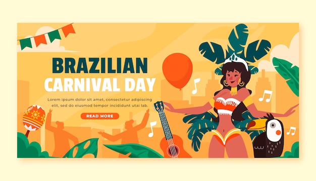 Vetor grátis modelo de banner horizontal de carnaval brasileiro plano