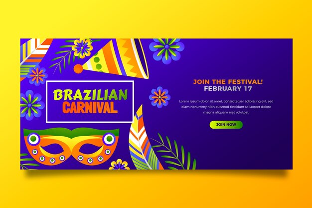 Modelo de banner horizontal de celebração de carnaval brasileiro gradiente