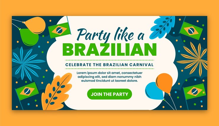 Vetor grátis modelo de banner horizontal de celebração de carnaval brasileiro plana