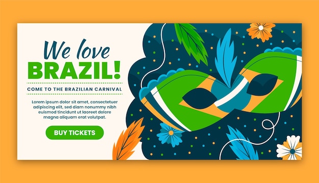 Vetor grátis modelo de banner horizontal de celebração de carnaval brasileiro plana