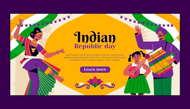 Modelo de banner horizontal de celebração do dia da república da índia