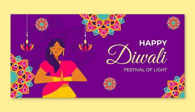 Modelo de banner horizontal de celebração do festival diwali