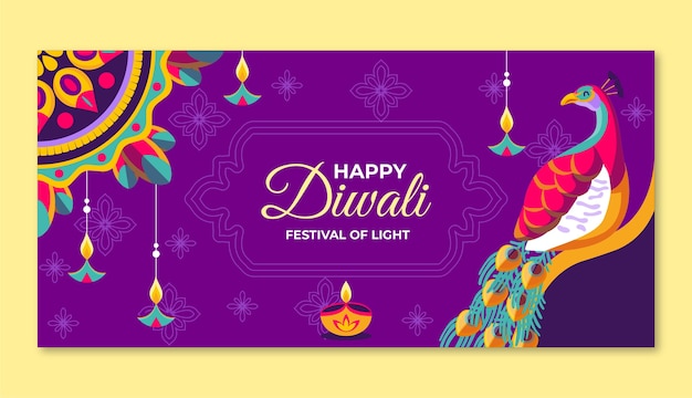 Modelo de banner horizontal de celebração do festival diwali