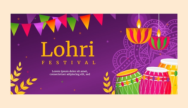 Vetor grátis modelo de banner horizontal de celebração do festival lohri gradiente