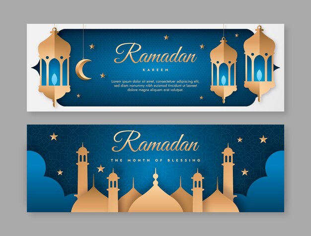Modelo de banner horizontal de celebração do ramadã de estilo de papel