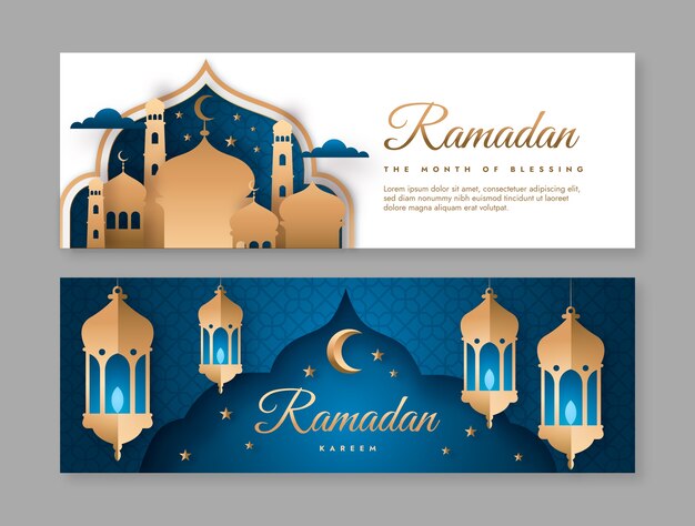 Modelo de banner horizontal de celebração do ramadã de estilo de papel