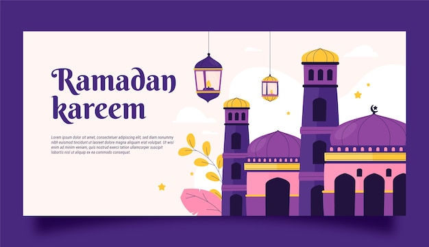 Vetor grátis modelo de banner horizontal de celebração plana do ramadã