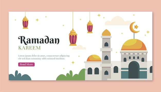 Modelo de banner horizontal de celebração plana do ramadã