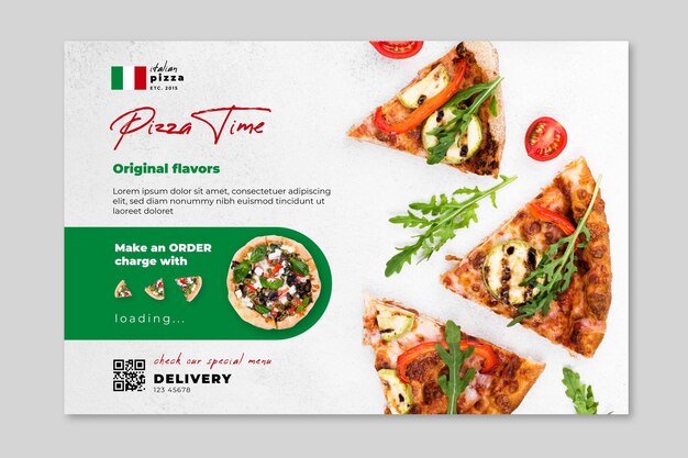 Modelo de banner horizontal de comida italiana