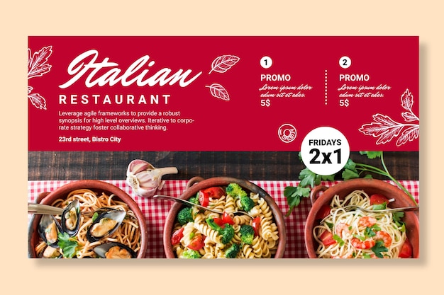 Vetor grátis modelo de banner horizontal de comida italiana