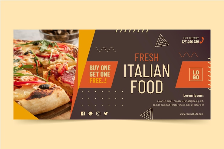 Vetor grátis modelo de banner horizontal de comida italiana