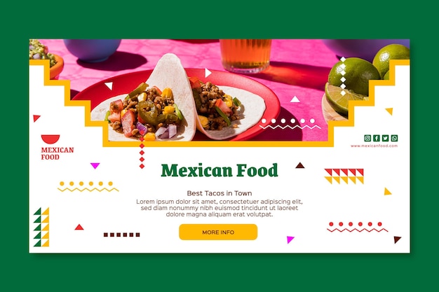 Modelo de banner horizontal de comida mexicana