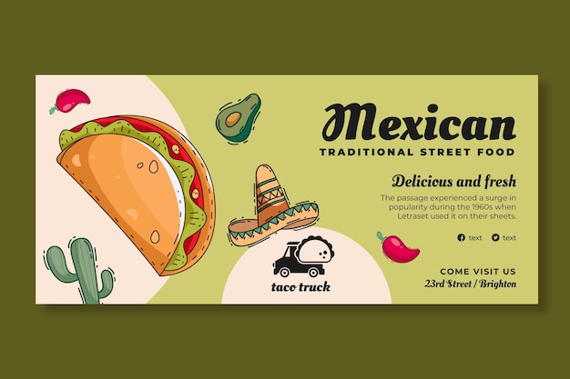 Modelo de banner horizontal de comida mexicana