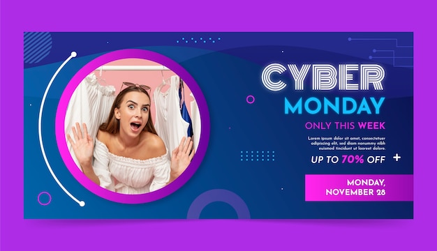 Vetor grátis modelo de banner horizontal de cyber monday