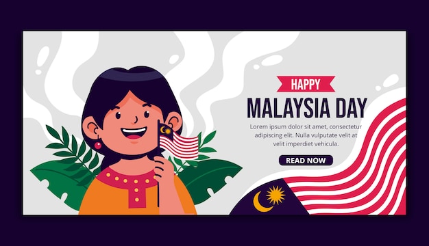 Modelo de banner horizontal de dia da malásia plana