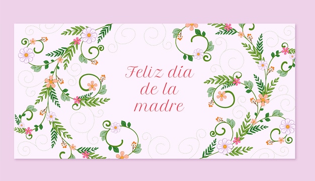 Modelo de banner horizontal de dia das mães desenhado à mão em espanhol