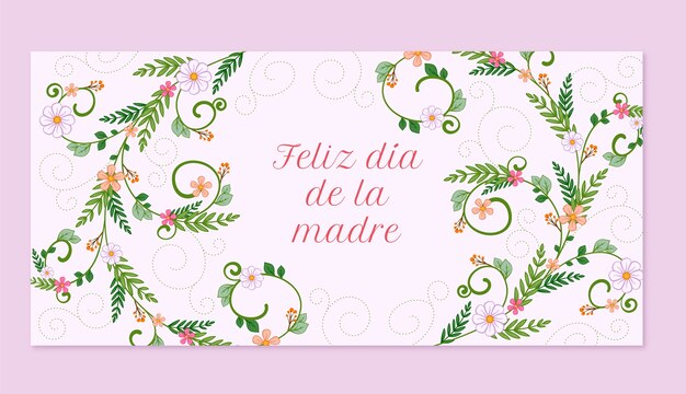 Modelo de banner horizontal de dia das mães desenhado à mão em espanhol