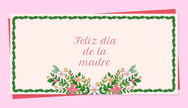Modelo de banner horizontal de dia das mães desenhado à mão em espanhol