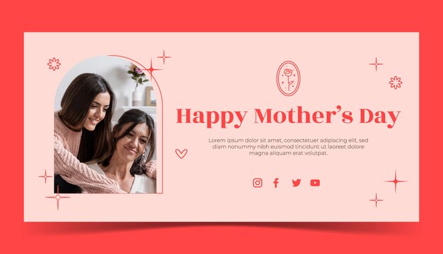 Modelo de banner horizontal de dia das mães plano