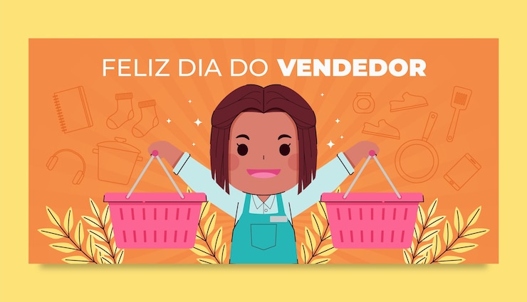 Vetor grátis modelo de banner horizontal de dia do vendedor plano com funcionário