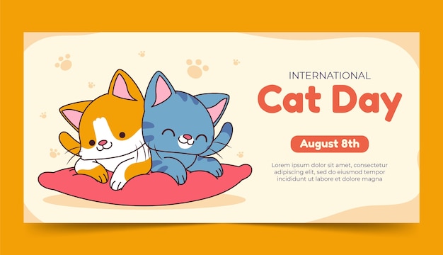 Modelo de banner horizontal de dia internacional do gato desenhado à mão