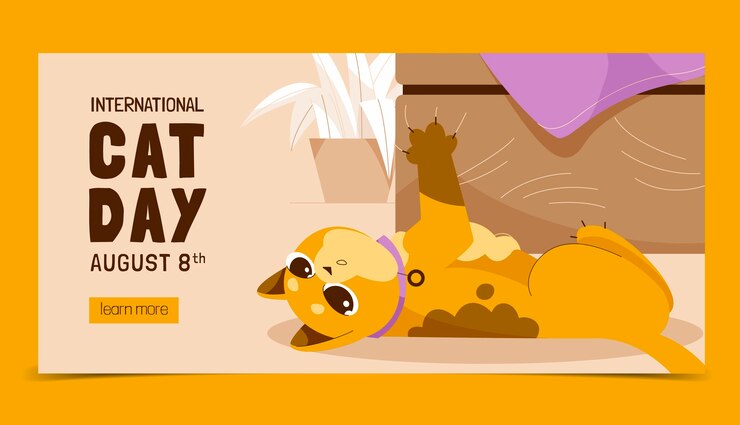 Vetor grátis modelo de banner horizontal de dia internacional do gato plano