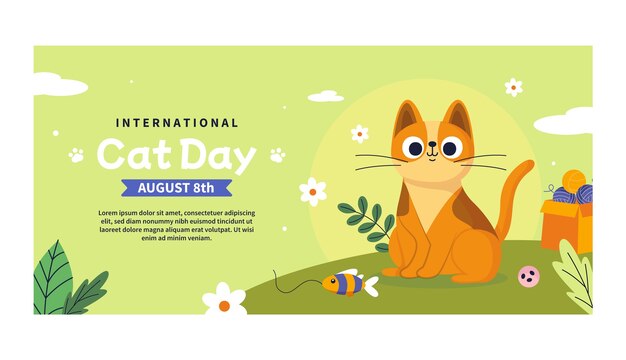 Modelo de banner horizontal de dia internacional do gato plano