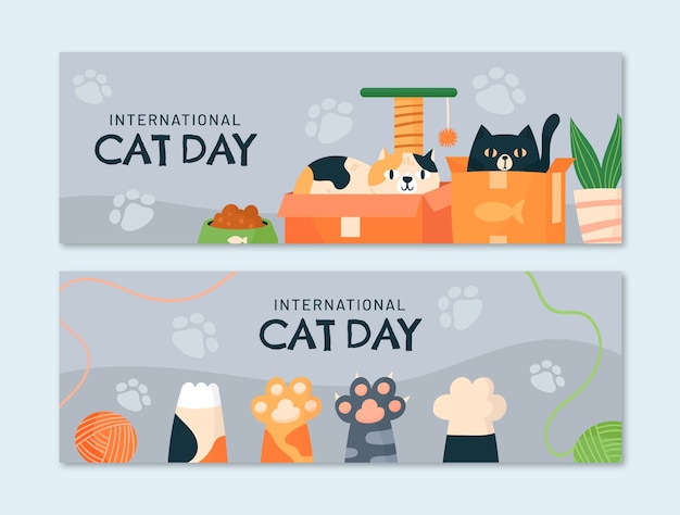 Vetor grátis modelo de banner horizontal de dia internacional do gato plano