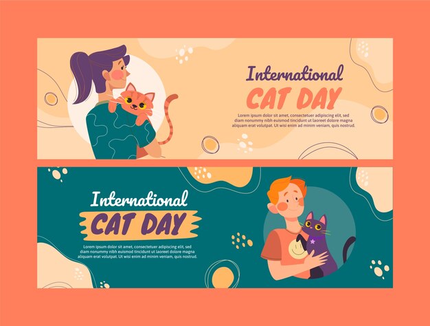 Modelo de banner horizontal de dia internacional do gato plano