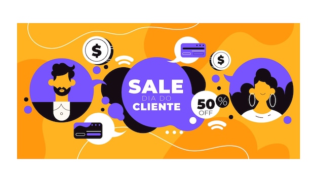 Modelo de banner horizontal de dia plano do cliente