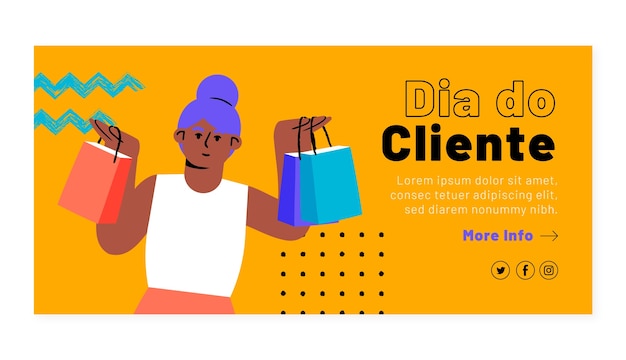 Vetor grátis modelo de banner horizontal de dia plano do cliente