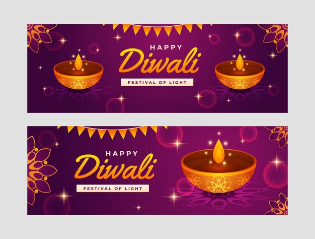 Vetor grátis modelo de banner horizontal de diwali gradiente