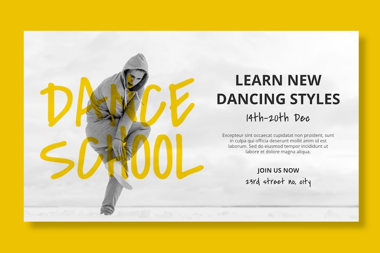 Vetor grátis modelo de banner horizontal de escola de dança com dançarino