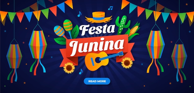 Modelo de banner horizontal de festas juninas planas