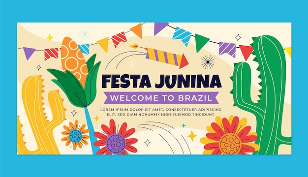 Modelo de banner horizontal de festas juninas planas