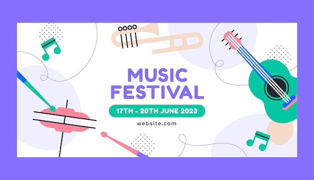 Modelo de banner horizontal de festival de música