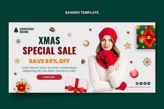 Vetor grátis modelo de banner horizontal de natal realista