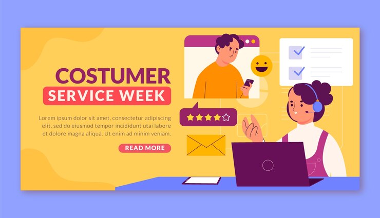 Vetor grátis modelo de banner horizontal de semana de atendimento ao cliente plano