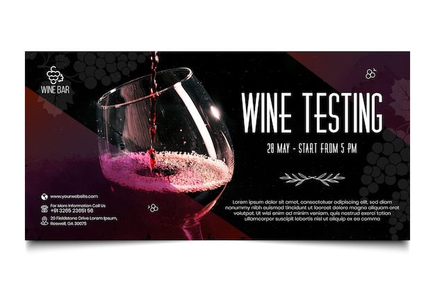 Vetor grátis modelo de banner horizontal de teste de vinho