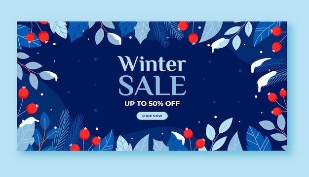 Vetor grátis modelo de banner horizontal de venda de inverno plano