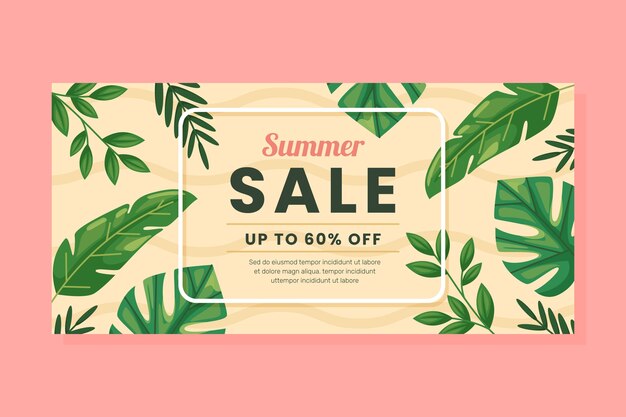 Modelo de banner horizontal de venda de verão desenhado à mão