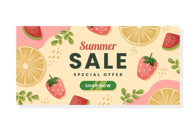 Modelo de banner horizontal de venda de verão desenhado à mão