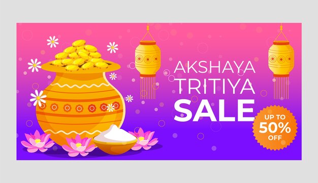 Modelo de banner horizontal de venda gradiente akshaya tritiya