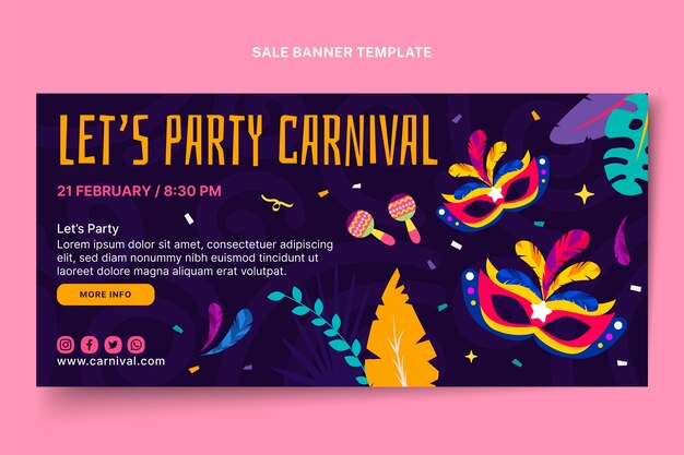 Modelo de banner horizontal de venda plana de carnaval