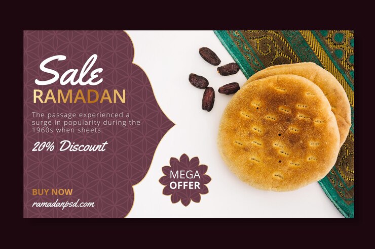 Vetor grátis modelo de banner horizontal de venda ramadan