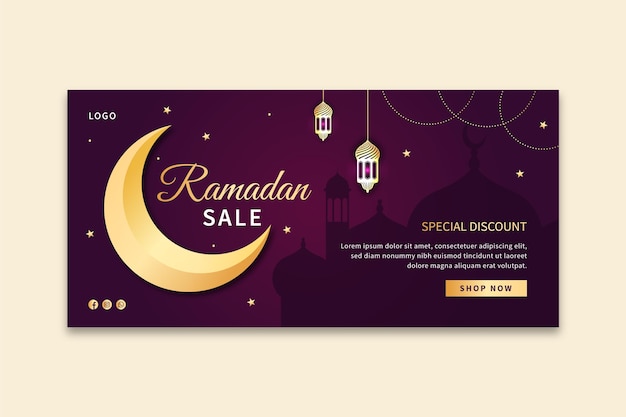 Vetor grátis modelo de banner horizontal de venda ramadan