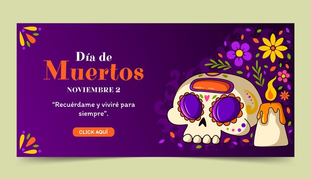 Modelo de banner horizontal desenhado à mão dia de muertos