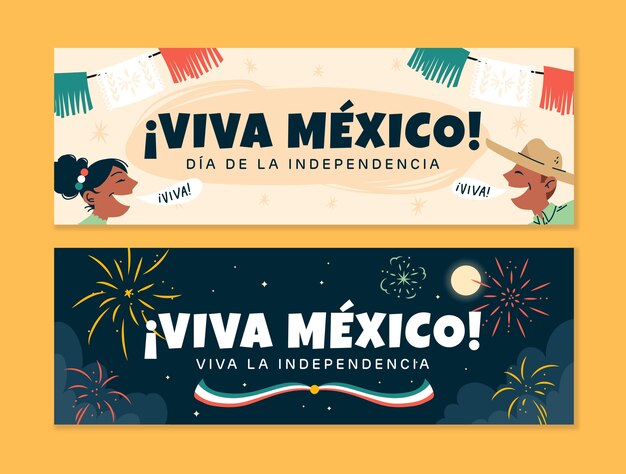 Modelo de banner horizontal desenhado à mão para celebração da independência do méxico