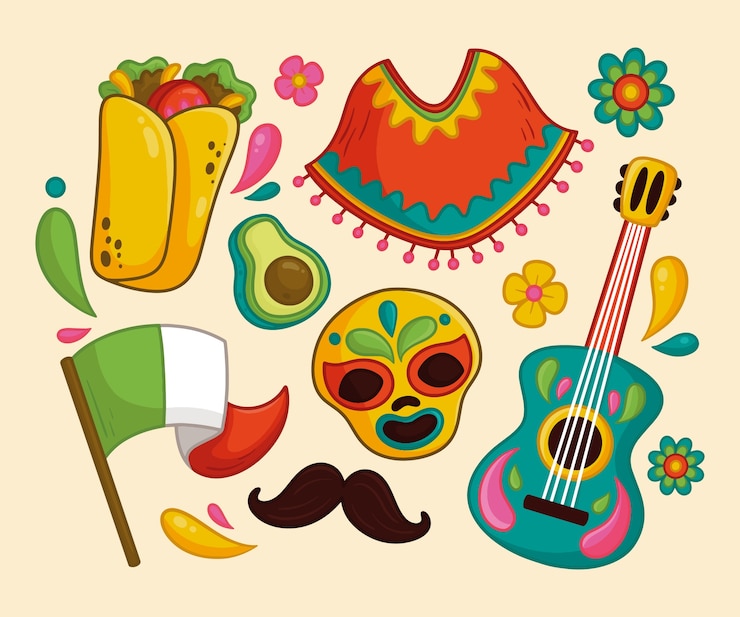 Vetor grátis modelo de banner horizontal desenhado à mão para celebração de cinco de maio
