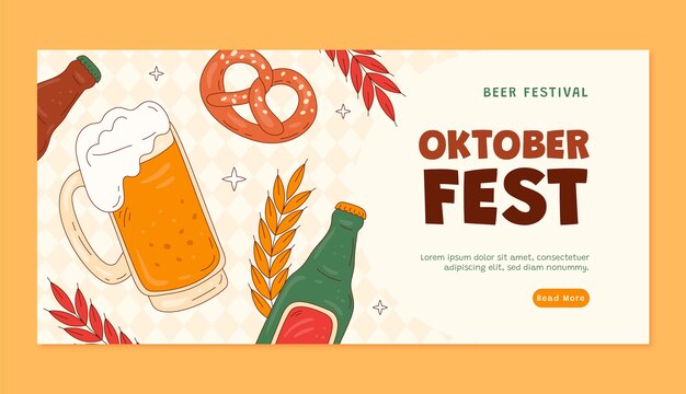 Modelo de banner horizontal desenhado à mão para celebração do festival de cerveja oktoberfest